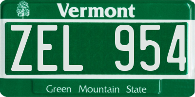 VT license plate ZEL954