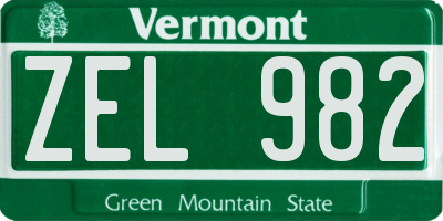 VT license plate ZEL982