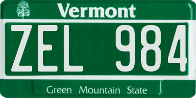 VT license plate ZEL984