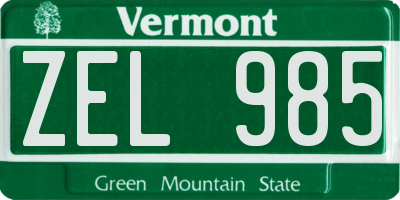 VT license plate ZEL985
