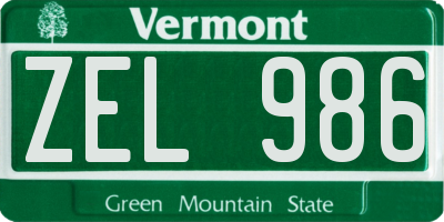 VT license plate ZEL986