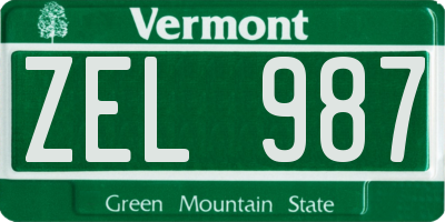 VT license plate ZEL987
