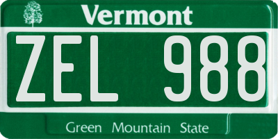 VT license plate ZEL988