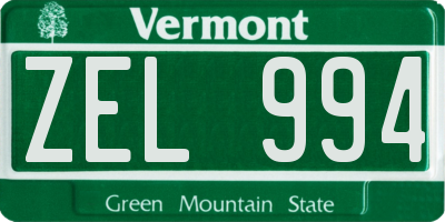 VT license plate ZEL994
