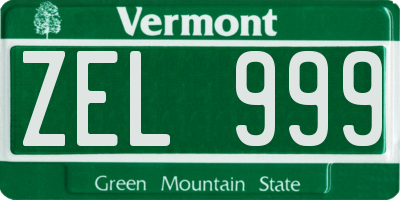 VT license plate ZEL999