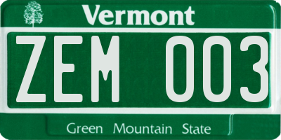 VT license plate ZEM003