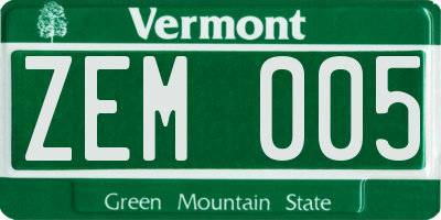 VT license plate ZEM005