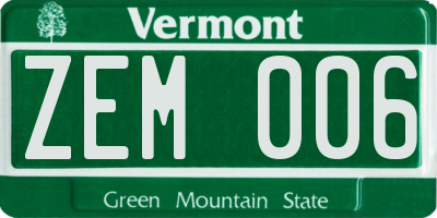 VT license plate ZEM006