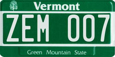 VT license plate ZEM007