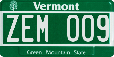 VT license plate ZEM009