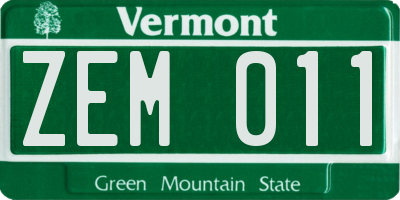 VT license plate ZEM011