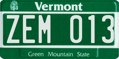 VT license plate ZEM013