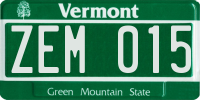 VT license plate ZEM015