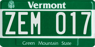 VT license plate ZEM017