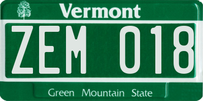 VT license plate ZEM018