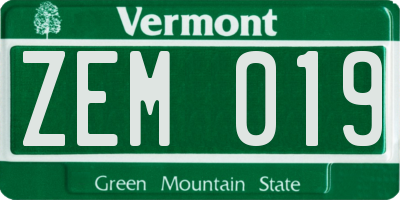 VT license plate ZEM019