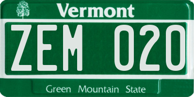 VT license plate ZEM020