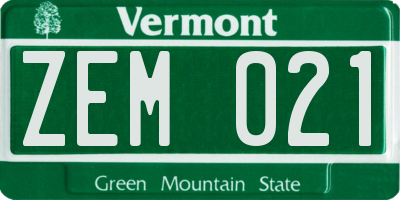 VT license plate ZEM021