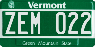 VT license plate ZEM022