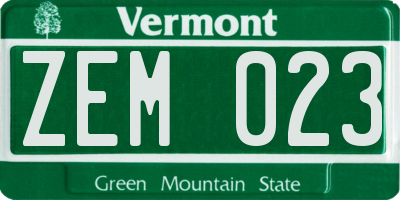 VT license plate ZEM023