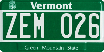 VT license plate ZEM026