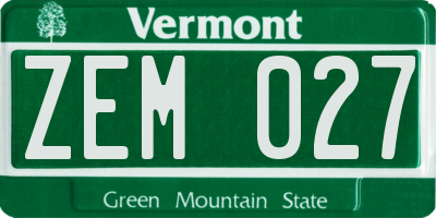 VT license plate ZEM027
