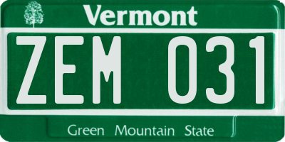 VT license plate ZEM031