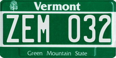 VT license plate ZEM032