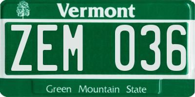 VT license plate ZEM036