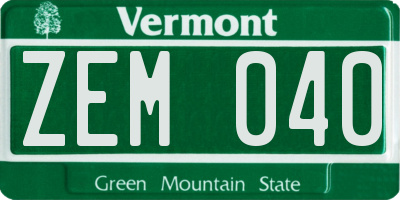 VT license plate ZEM040