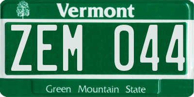 VT license plate ZEM044