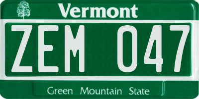 VT license plate ZEM047
