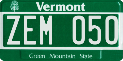 VT license plate ZEM050