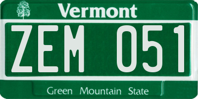 VT license plate ZEM051