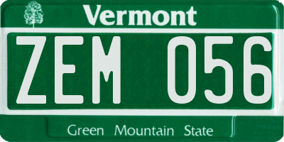 VT license plate ZEM056