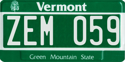 VT license plate ZEM059