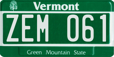 VT license plate ZEM061