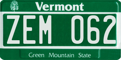 VT license plate ZEM062