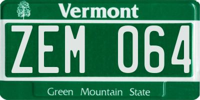 VT license plate ZEM064