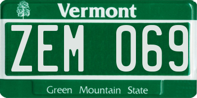 VT license plate ZEM069