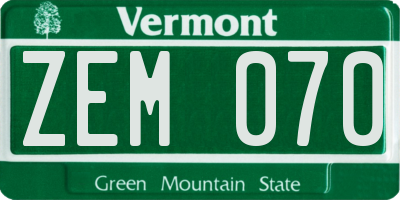 VT license plate ZEM070