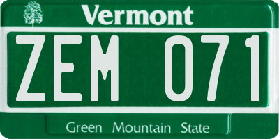VT license plate ZEM071