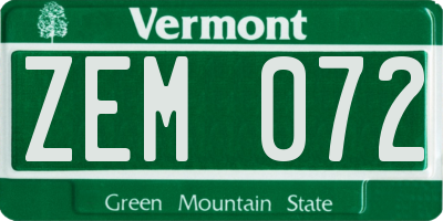 VT license plate ZEM072
