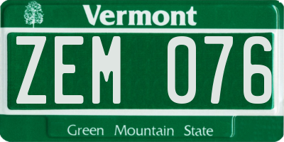 VT license plate ZEM076