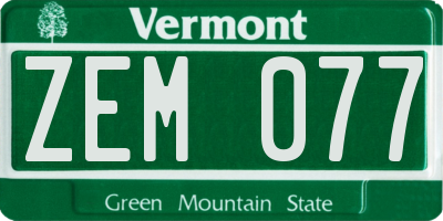 VT license plate ZEM077