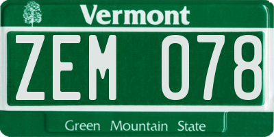 VT license plate ZEM078