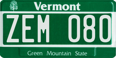 VT license plate ZEM080