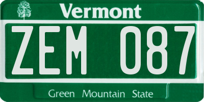 VT license plate ZEM087