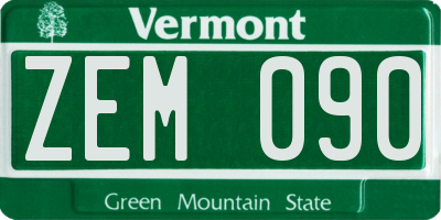 VT license plate ZEM090