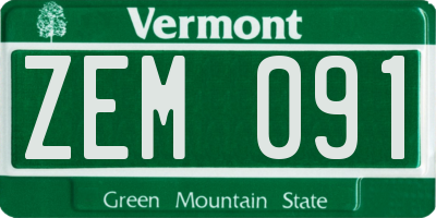 VT license plate ZEM091